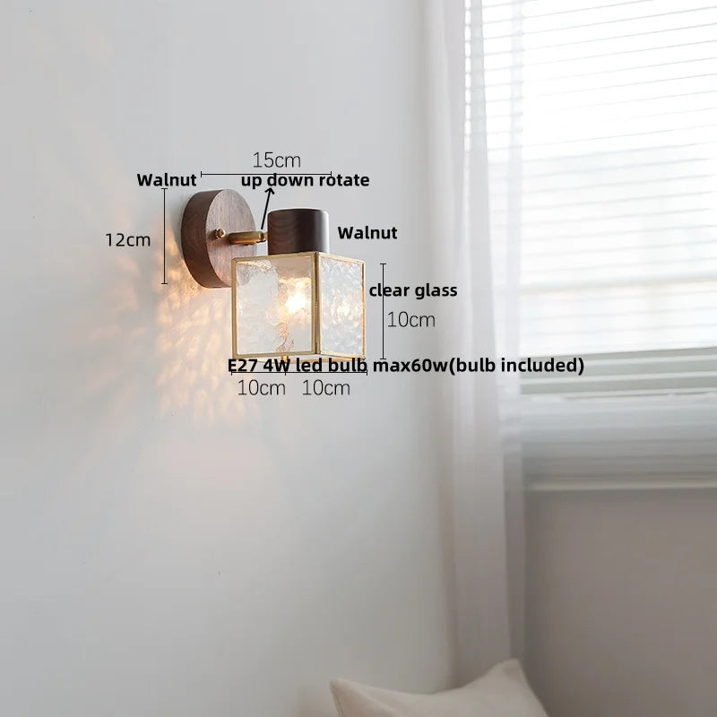DecorBites™ LED Walnut Wood Wall Sconce Clear Glass Bathroom Mirror Light