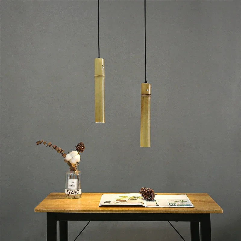 DecorBites™ Bamboo Tube Pendant Lights for Tea Room Restaurant Kitchen Dining, Wire Adjustable