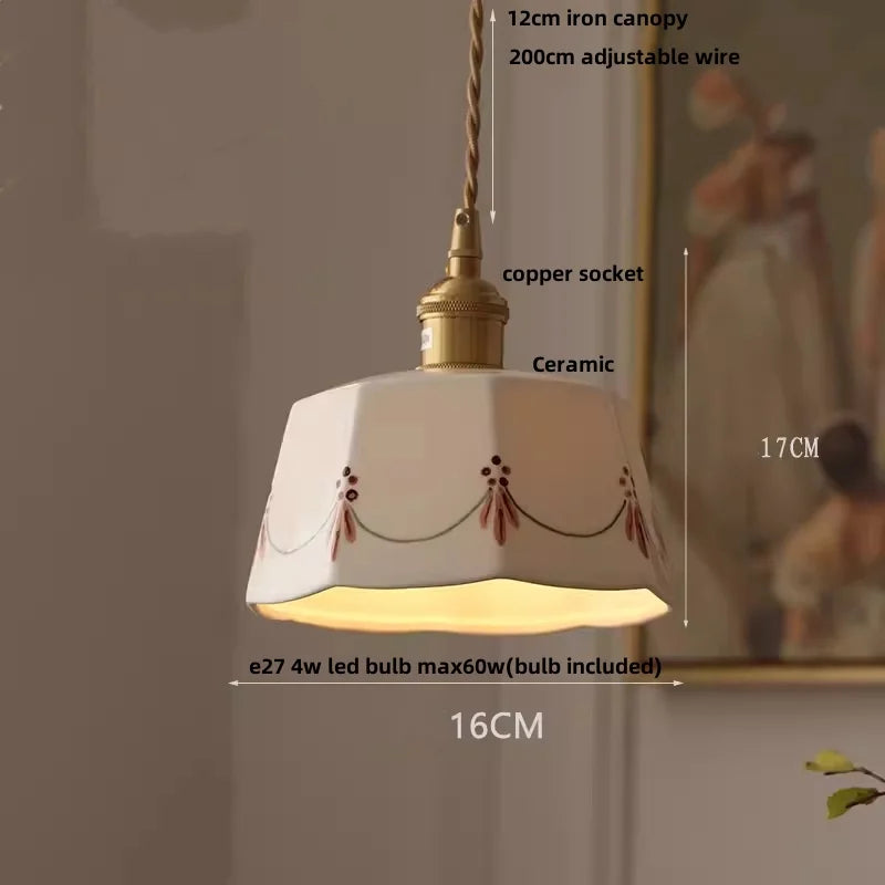 DecorBites™ LED Rose Flower Pendant Lamp Ceramic Wood Nordic Modern Hanging Light