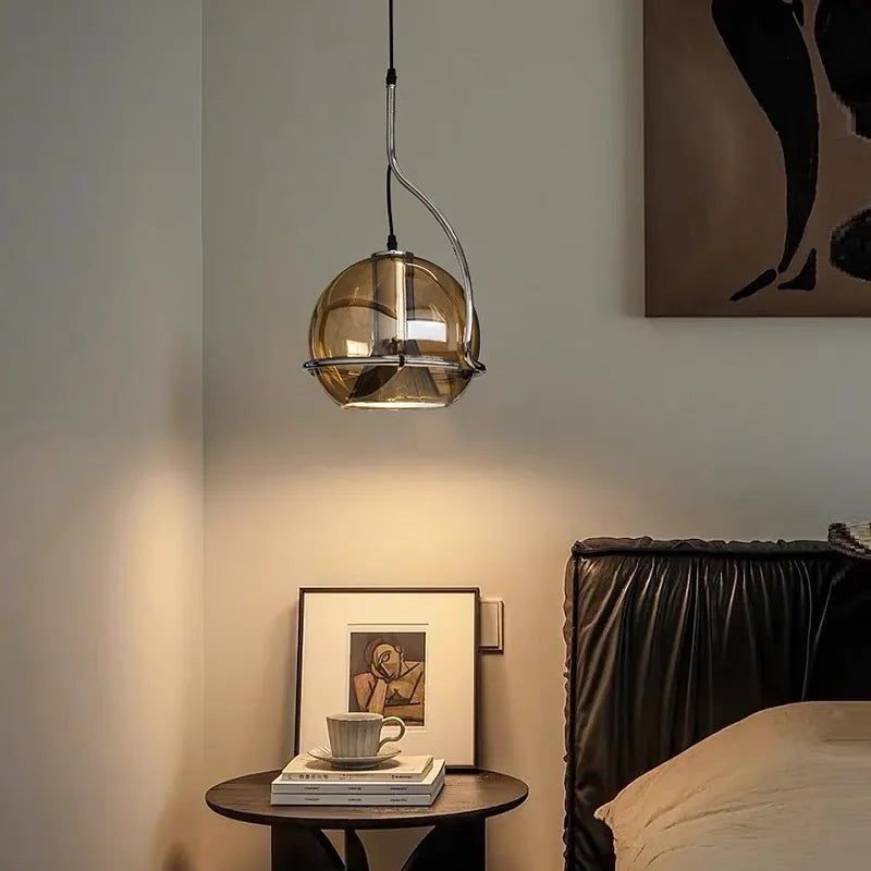 DecorBites™ Amber Glass Pendant Light: Industrial Adjustable Angle Chandelier for Kitchen Bedroom Hallway
