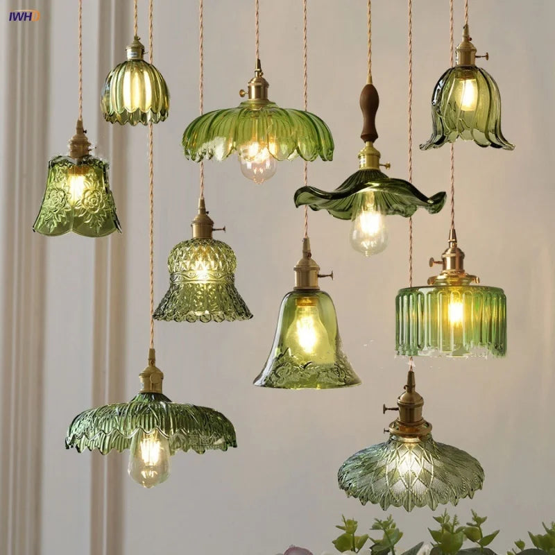 DecorBites™ Green Glass LED Pendant Light | Nordic Modern Copper Knob Switch Hanging Fixture