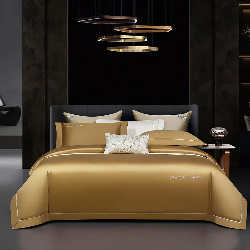 DecorBites™ 1000TC Egyptian Cotton Embroidery Bedding Set with Duvet Cover, Sheet, Pillowcase