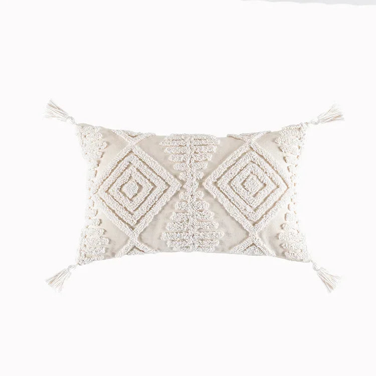 DecorBites™ Cotton Tassels White Cushion Covers 45x45/30x50cm - Square Geometry Pillowcase