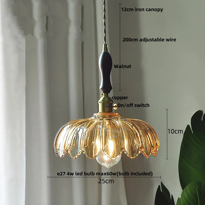 DecorBites™ Amber Glass LED Pendant Lamp 200cm Wire Adjustable Nordic Modern Simple Hanging Lights