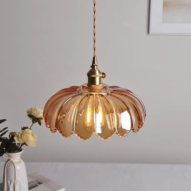 DecorBites™ Amber Glass LED Pendant Lamp 200cm Wire Adjustable Nordic Modern Simple Hanging Lights