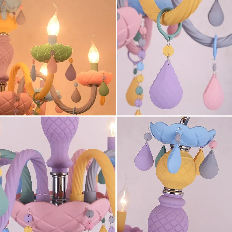 DecorBites™ Crystal Chandelier Kids Bedroom Rainbow Candle Light Fixture