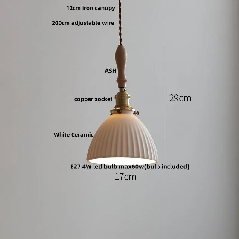 DecorBites™ Ceramic LED Pendant Lights with Ash Wood Nordic Design