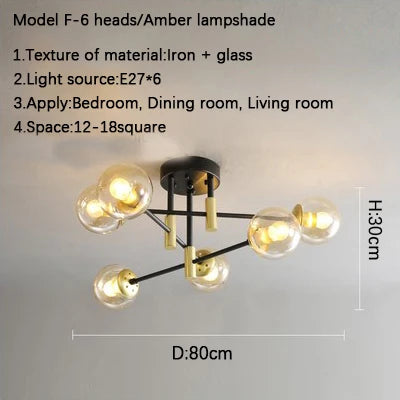 DecorBites™ Glass Ball Black Chandelier - Nordic Round Dining Table Ceiling Chandelier