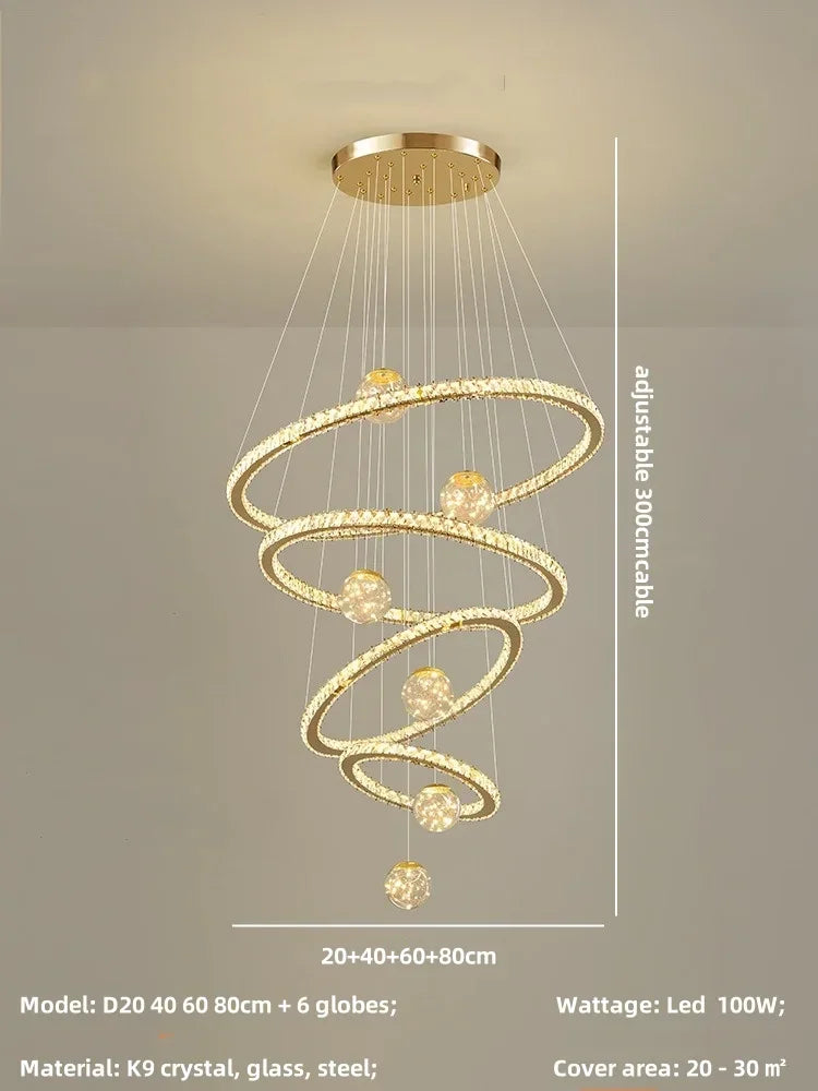 DecorBites™ Crystal LED Chandelier: Modern Living Room Pendant Lights, Glass Globe Hanging Lamp