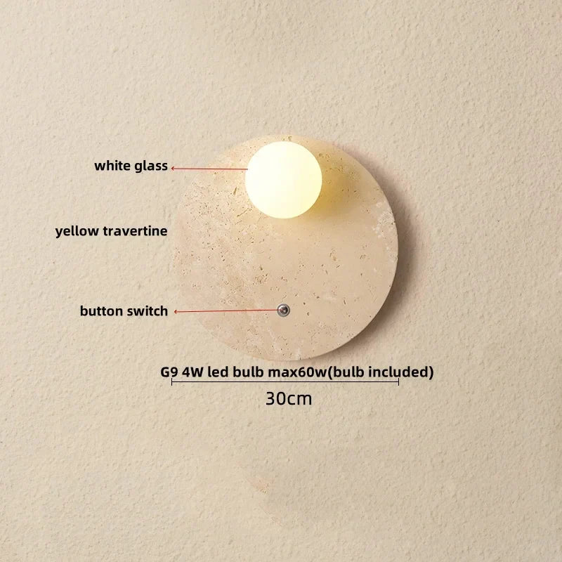 DecorBites™ LED Wall Lamp 2 Glass Ball White, Yellow Travertine Stone Indoor Light