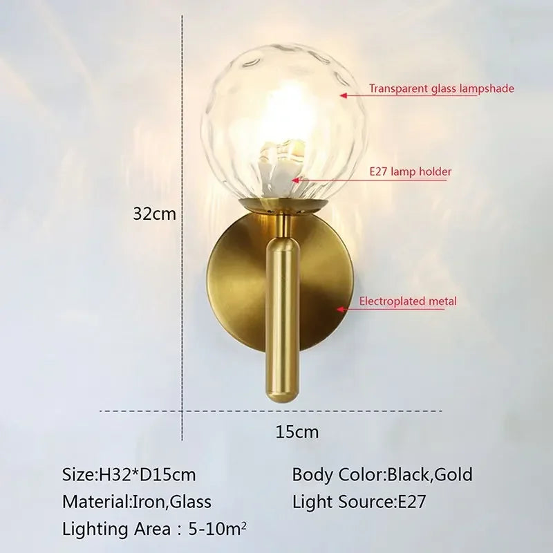 DecorBites™ Glass Ball LED Wall Lamp for Bedroom and Living Room