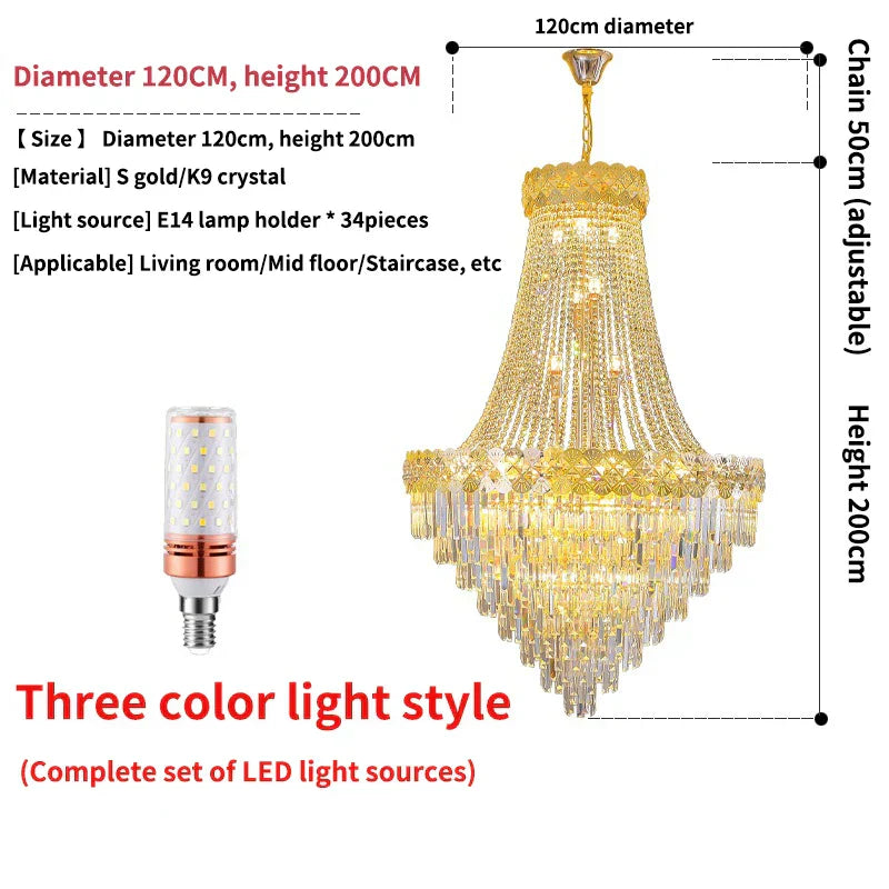 DecorBites™ Crystal Chandelier Villa Living Room Modern Light Luxury Hotel Lobby Elegant Staircase