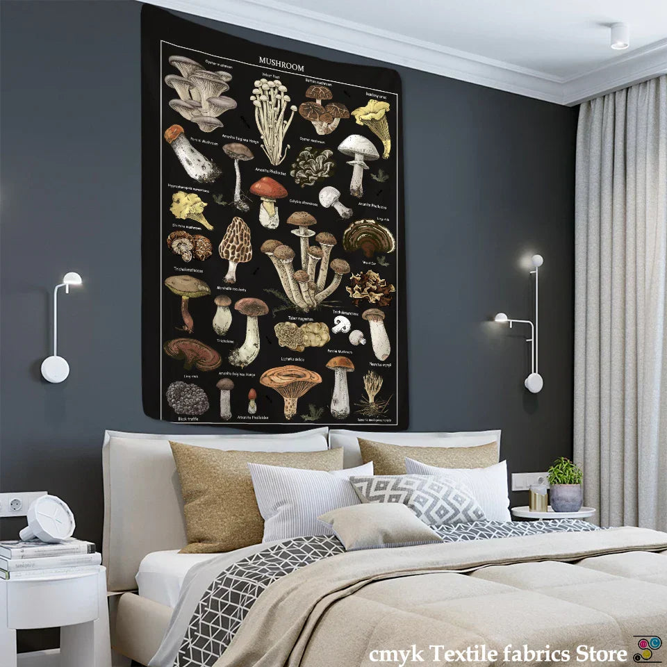 DecorBites™ Black Mushroom Mystical Tapestry Wall Hanging for Boho Home Decor