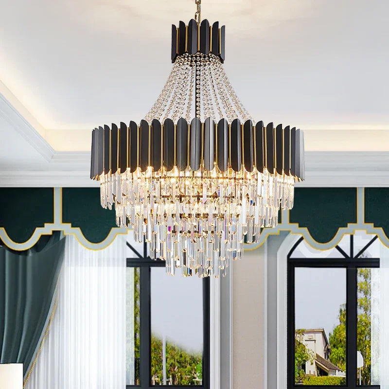 DecorBites™ Crystal Chandelier for Duplex Living: Modern Elegance for Hotel, Villa, and Home.