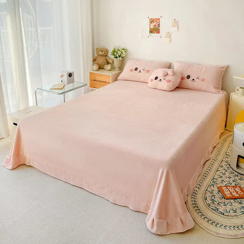 DecorBites™ Cartoon Rabbit Applique Embroidery Bedding Set with Velvet Fleece for Cozy Comfort
