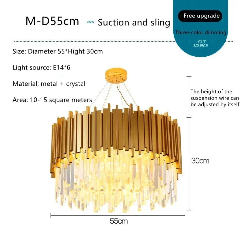 DecorBites™ Golden Crystal Chandelier LED Lighting for Dinning Room