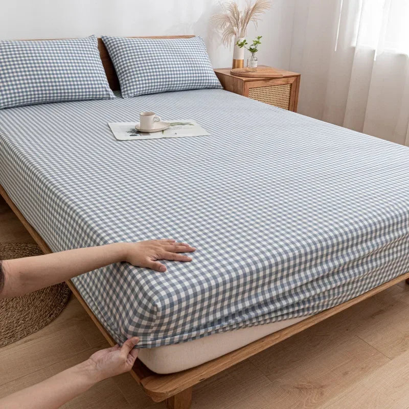 DecorBites™ Cotton Fitted Sheet with Elastic Bands for Single Double King Queen Bed