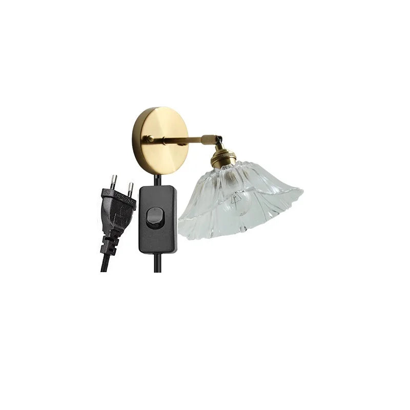 DecorBites™ Glass Shade LED Wall Light with Pull Chain Switch - Plug-In Bedroom Lamp