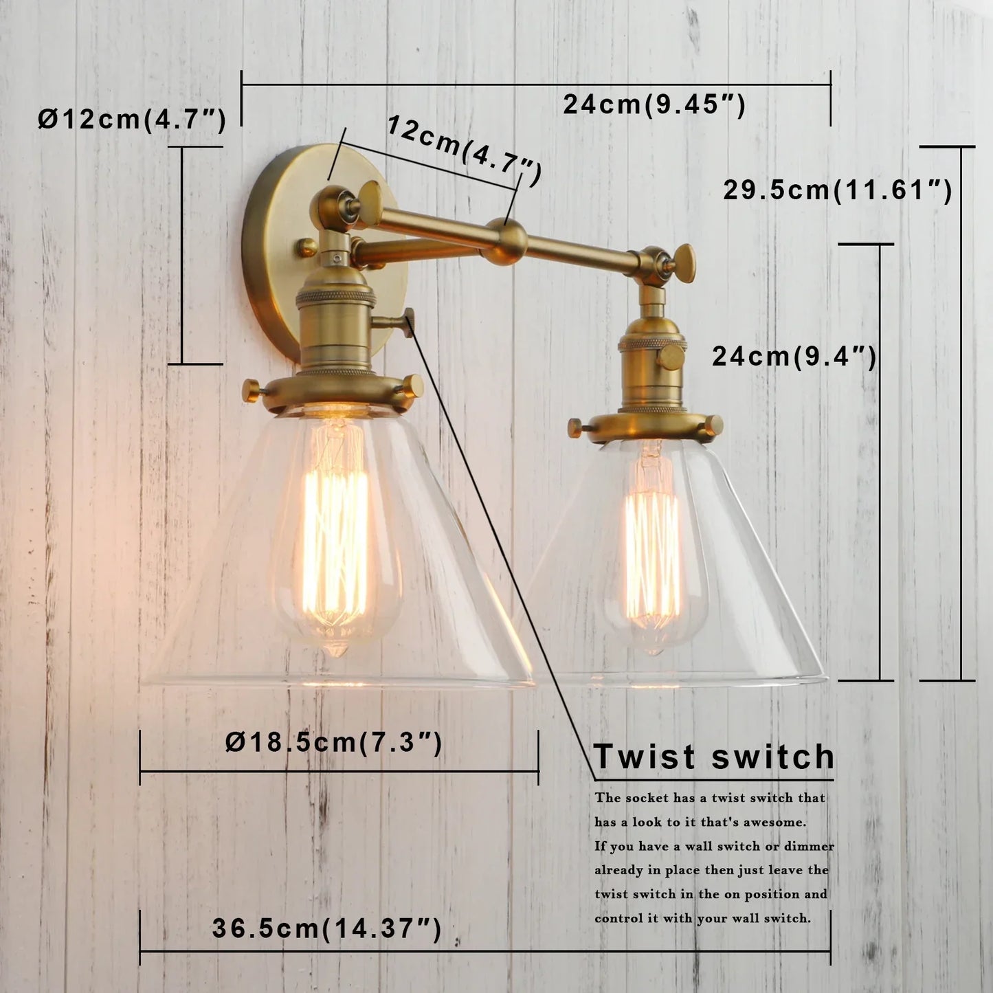 DecorBites™ Funnel Glass Wall Sconce Light Fixture for Bedroom and Loft Decor