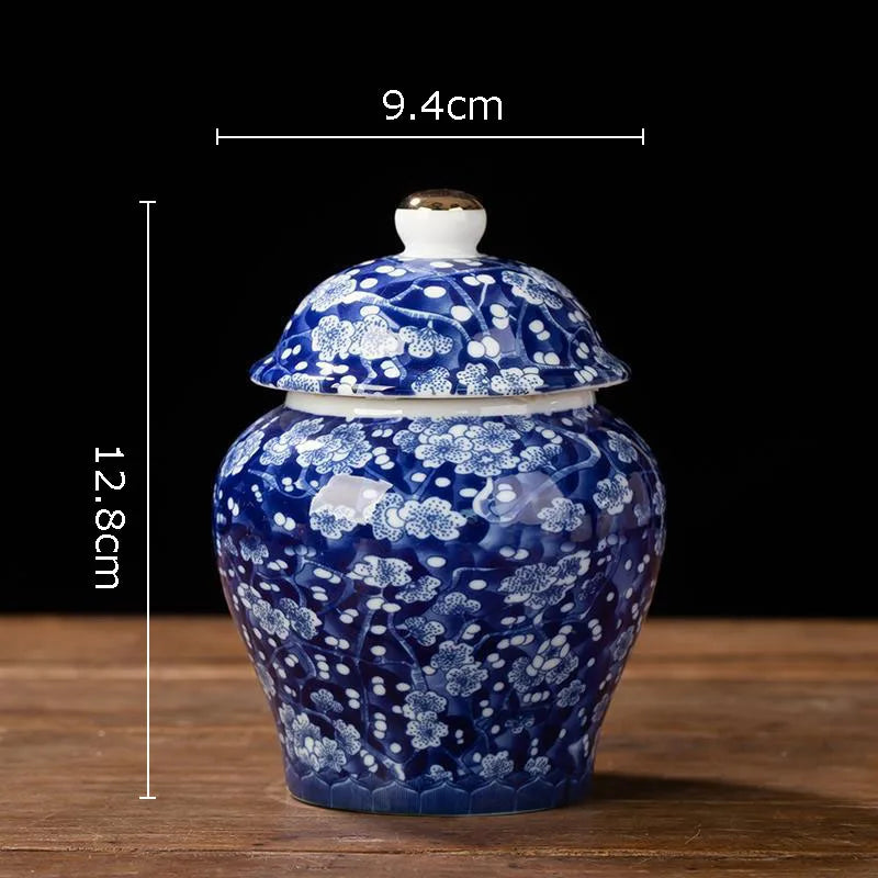 DecorBites™ Blue White Porcelain Tea Canister Organizer Box Coffee Container Caddy Jar