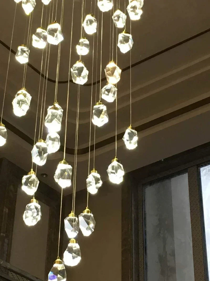 DecorBites™ Diamond Crystal Chandelier: Luxury Gold LED Lighting for Staircase & Living Room