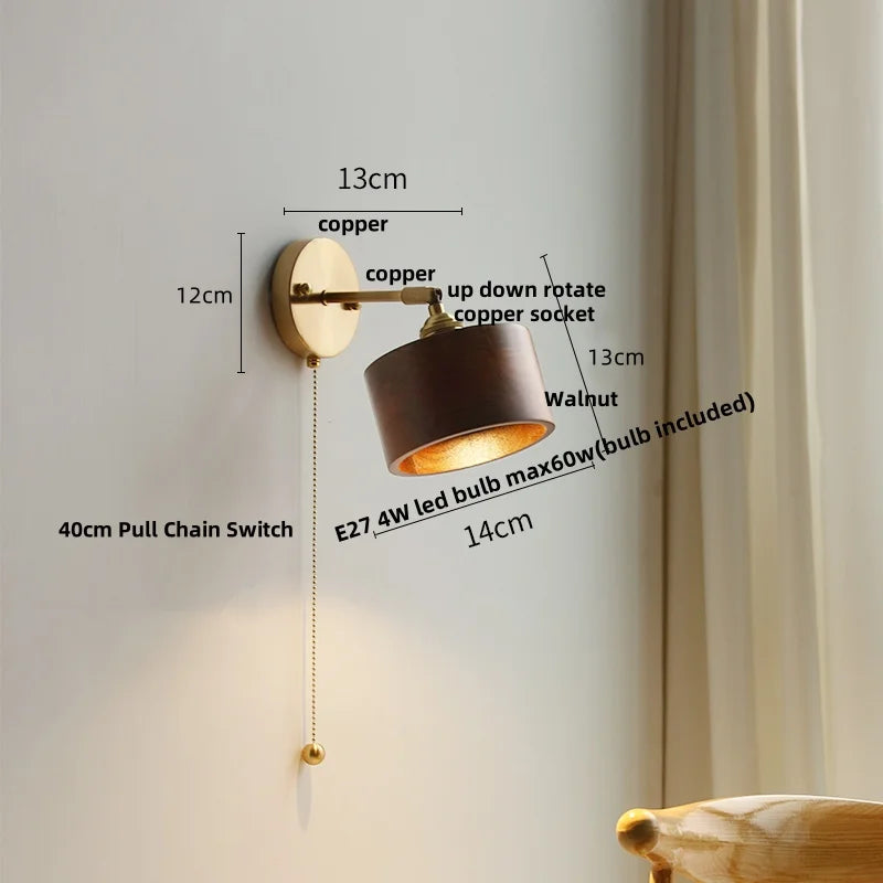DecorBites™ LED Walnut Wood Wall Sconce with Pull Chain Switch