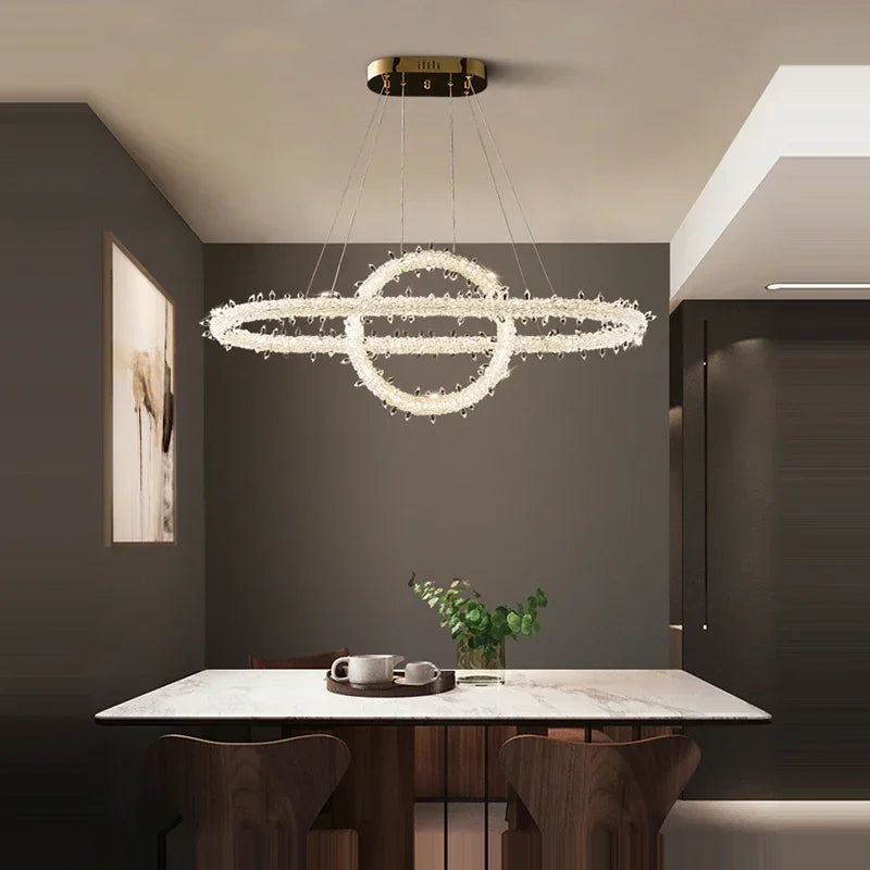 DecorBites™ Crystal Flower LED Chandelier: Elegant Round Pendant Light for Dining & Living Room