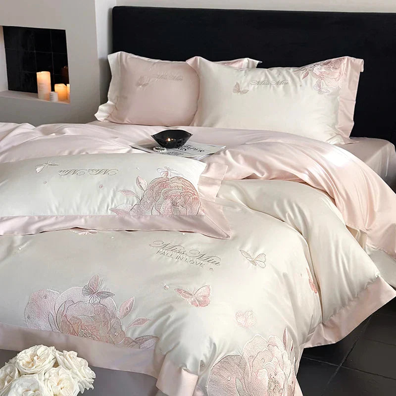 DecorBites™ 1000TC Egyptian Cotton Butterfly Flowers Embroidery Bedding Set