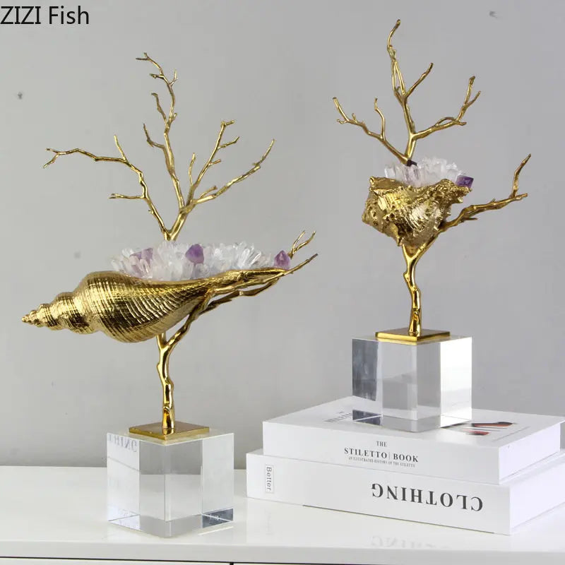DecorBites™ Golden Conch Metal Sculpture Decorative Figurine Artwork for Modern Home Decor