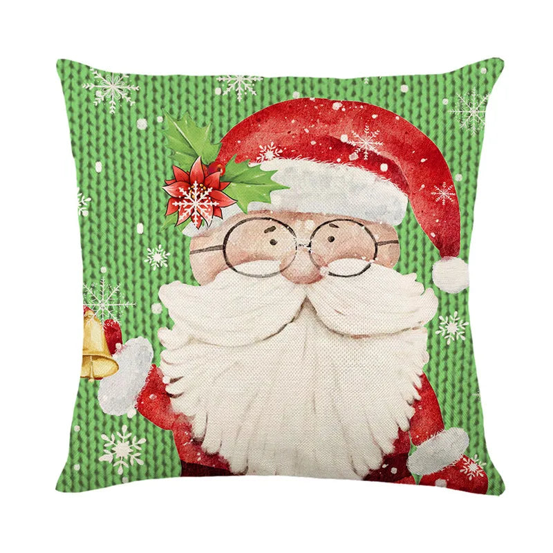 DecorBites™ Christmas Santa Claus Linen Pillowcase - Sofa Cushion Cover, Decorative Living Room Pillow Cover