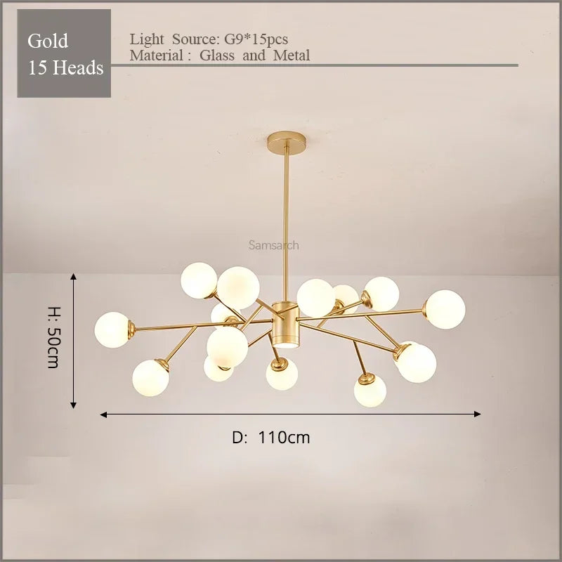 DecorBites™ Gold Black LED Ceiling Chandelier for Living Room Bedroom Lighting Fixtures