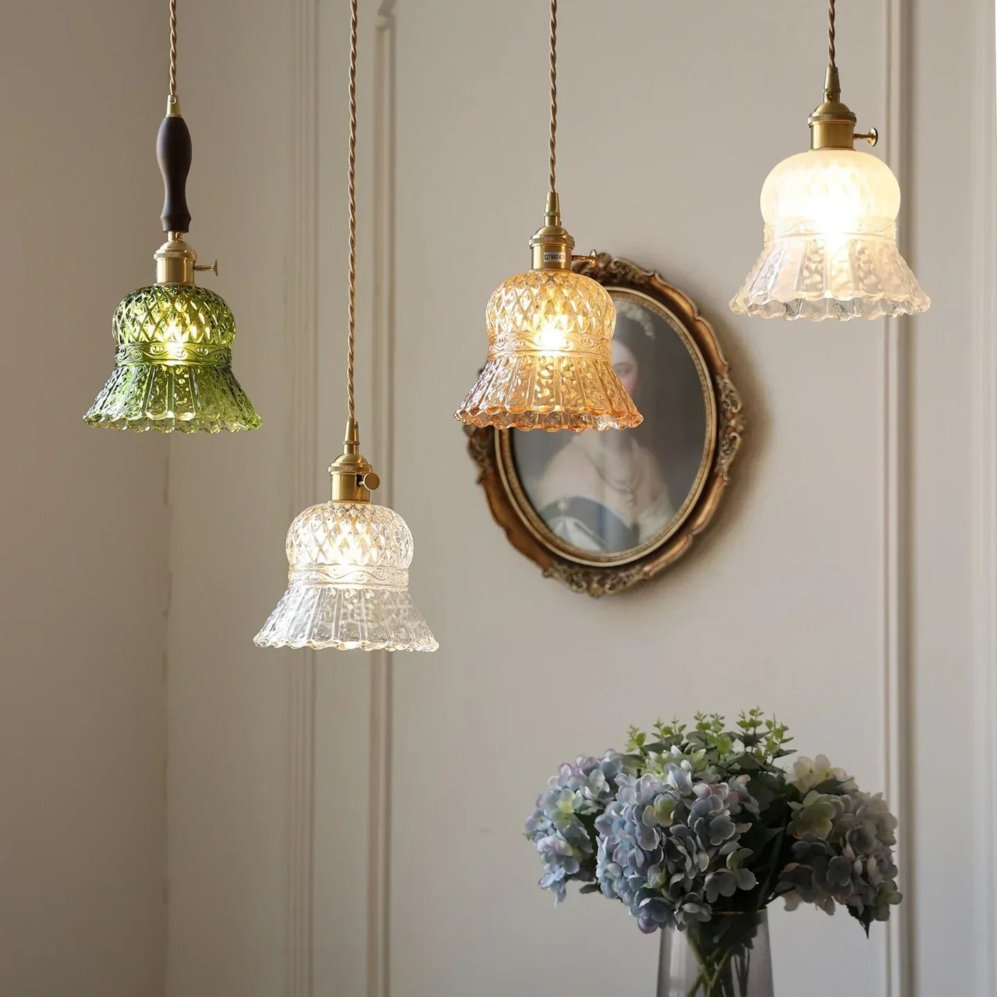DecorBites™ LED Pendant Light Fixture with Copper Socket & Green Glass, Modern Nordic Lamp
