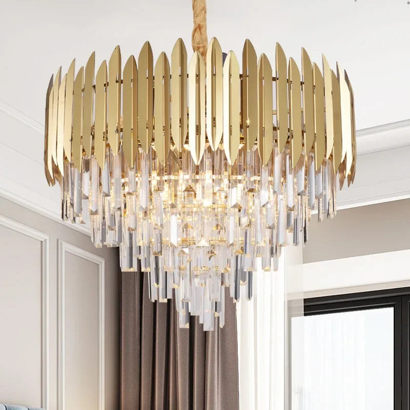 DecorBites™ Crystal Chandelier LED Pendant Light Fixture for Luxury Living Room Décor