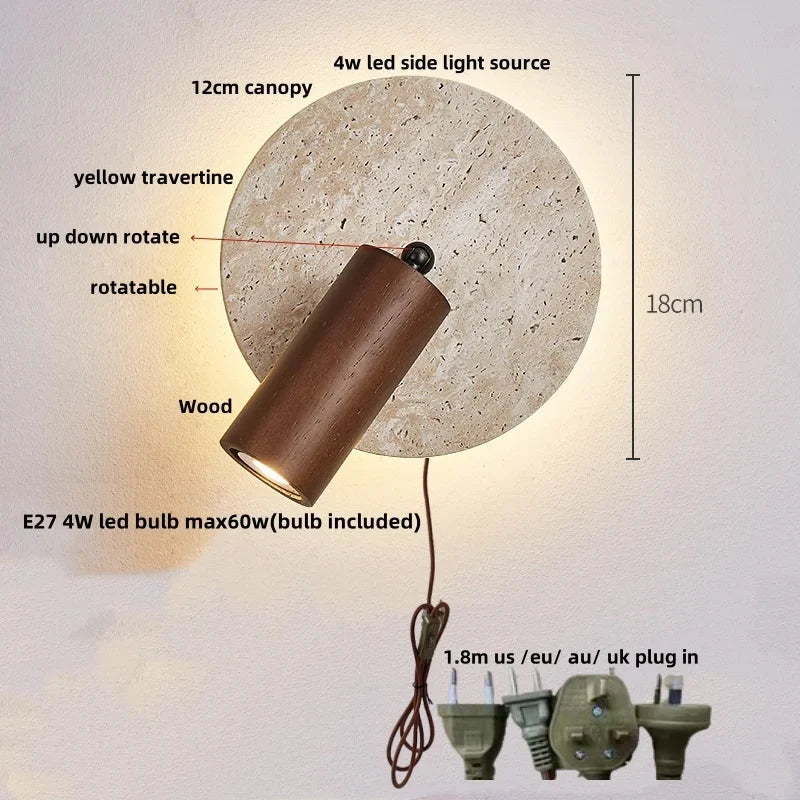 DecorBites™ Yellow Travertine LED Wall Sconce with Nordic Modern Glass Design