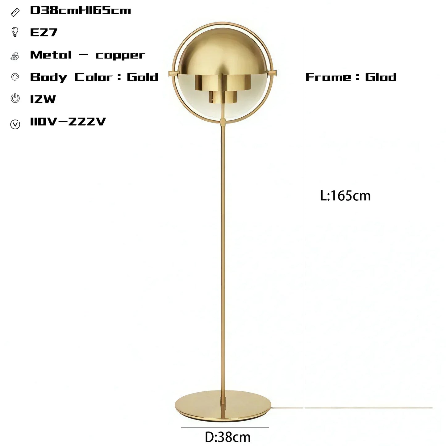 DecorBites™ Black Gold Metal Floor Lamp for Modern Living Room and Bedroom Décor