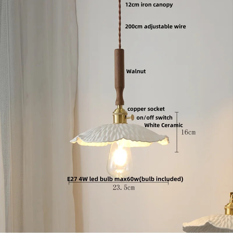 DecorBites™ Ceramic Walnut Wood LED Pendant Light Fixture for Dining Room and Home Decor