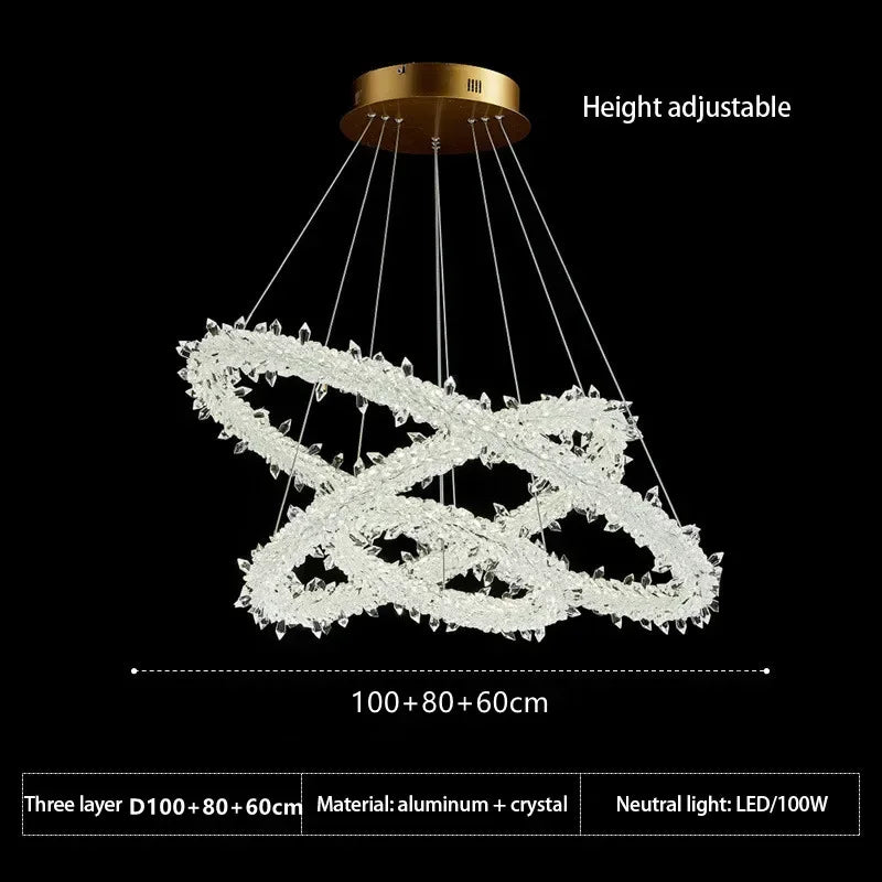 DecorBites™ Crystal Flower LED Chandelier: Elegant Round Pendant Light for Dining & Living Room