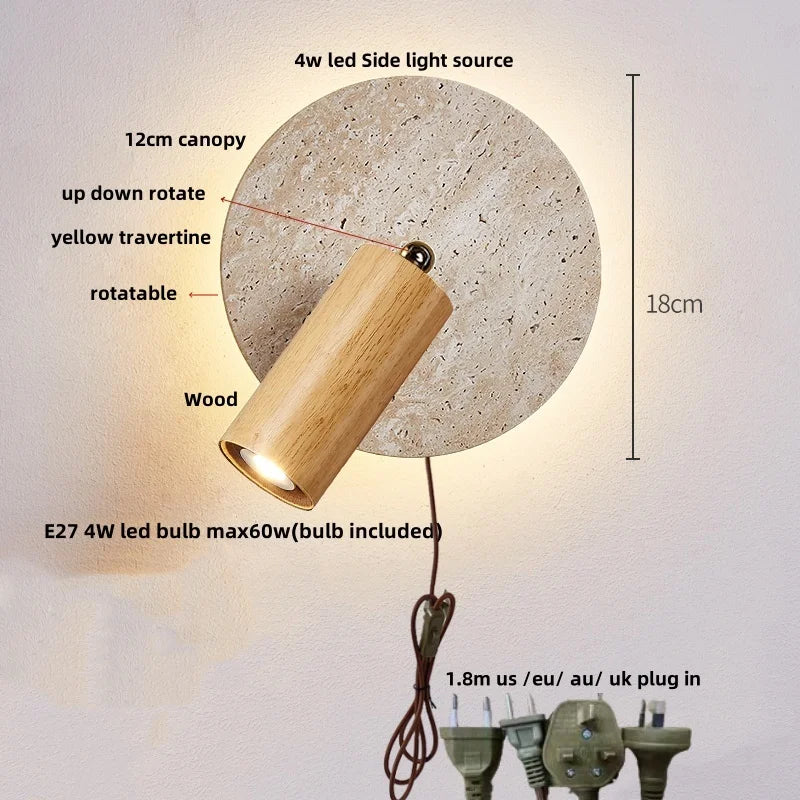 DecorBites™ Yellow Travertine LED Wall Sconce with Nordic Modern Glass Design