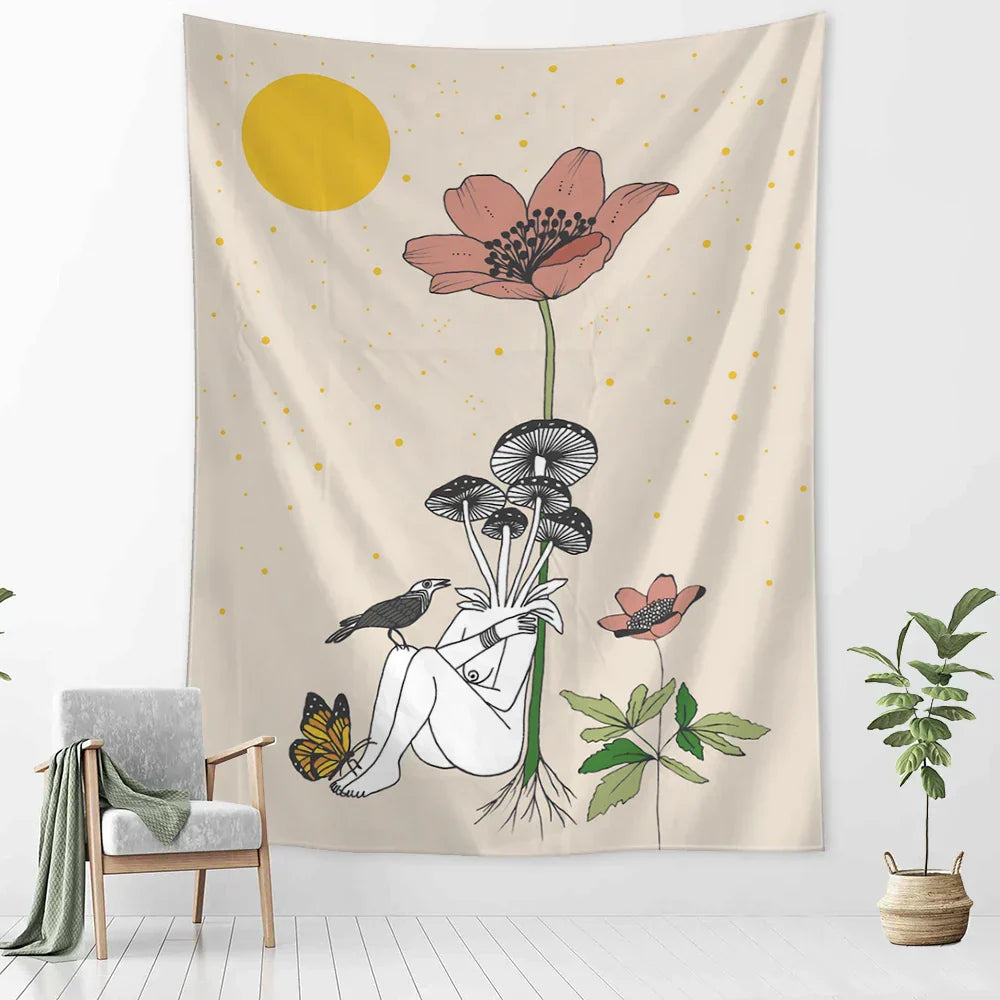 DecorBites™ Botanical Girl Tarot Astrology Tapestry Wall Hanging for Boho Wicca Aesthetic Decor