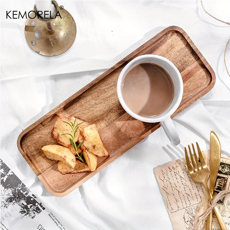 DecorBites™ Acacia Wood Coffee Tray | Versatile Food Serving Tray for Desserts and Tea