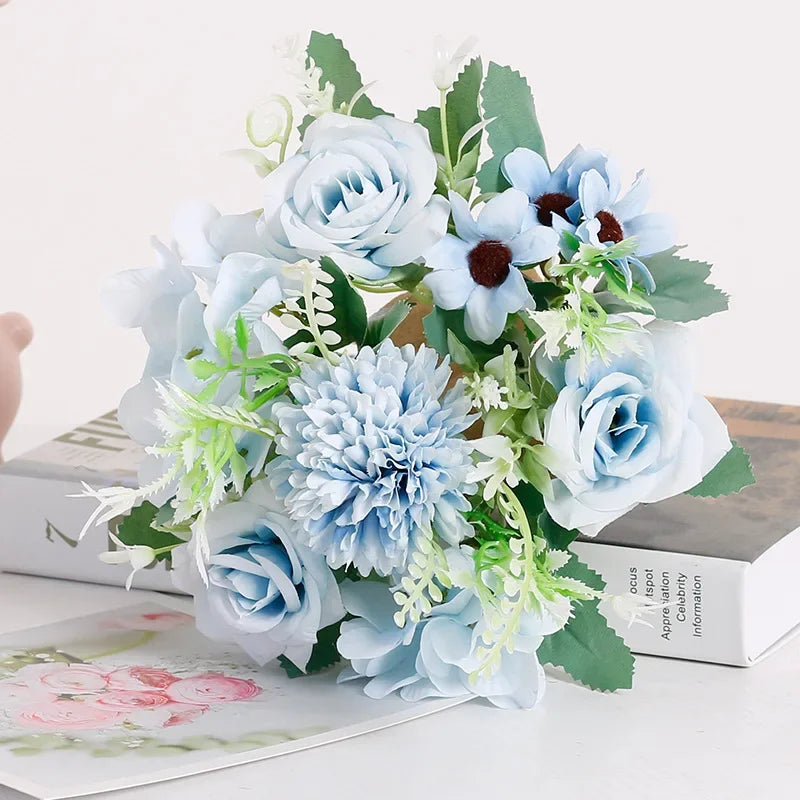 DecorBites™ Blue Peony Tea Rose Silk Fake Flowers for DIY Home Garden Wedding Decor
