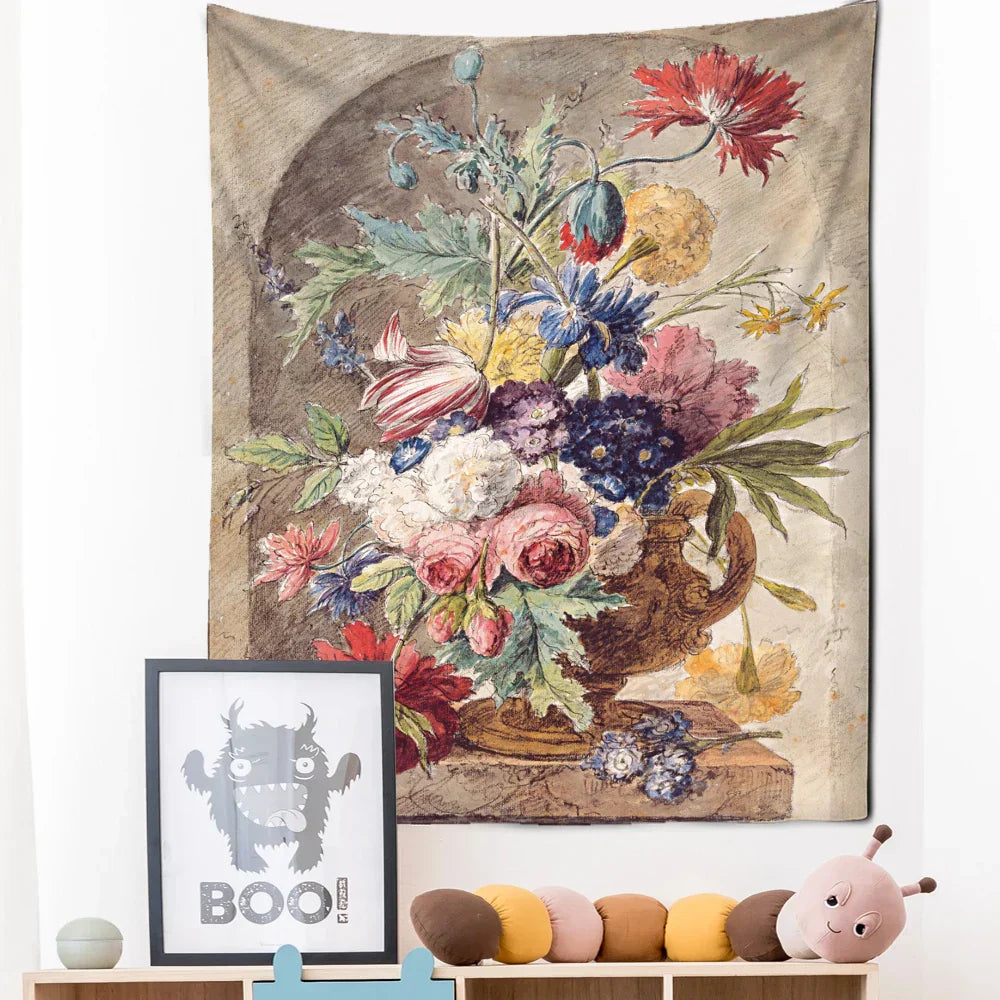 DecorBites™ Court Style Floral Oil Painting Tapestry Wall Hanging Home Decor
