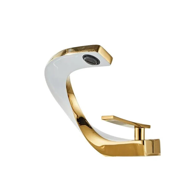 DecorBites™ Gold & White Bathroom Basin Faucet Deck Mounted Sink Tap, Brass with Rose Gold Accent