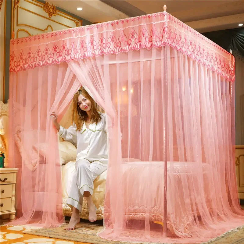 DecorBites™ Lace Pleated Bed Net Canopy for Queen Size Double Bed