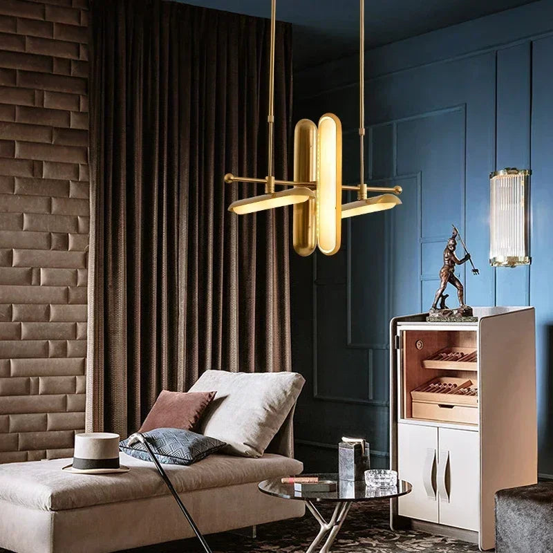 DecorBites™ Golden Art Deco Iron Glass Chandelier Lighting for Dinning Room