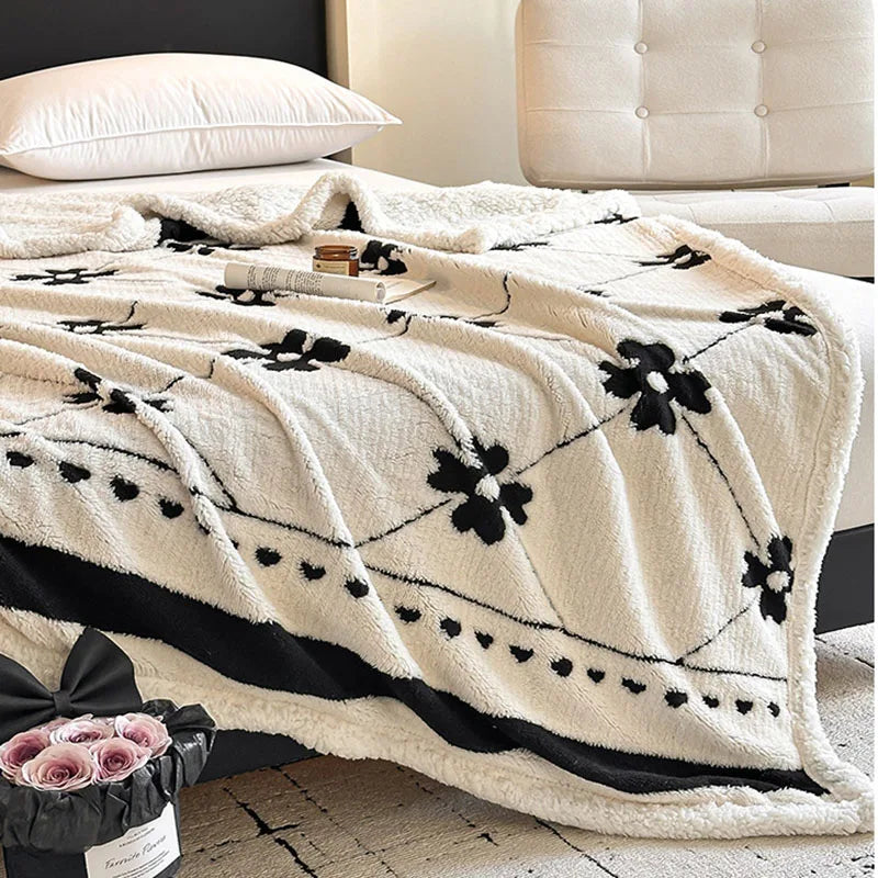 DecorBites™ Double-Layer Jacquard Lamb Wool Blanket - Cozy Sofa Throw for Winter Home Comfort