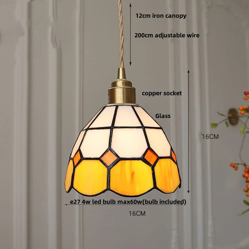 DecorBites™ Glass LED Pendant Lamp Tiffany Style Hand Stitch Dining Room Light