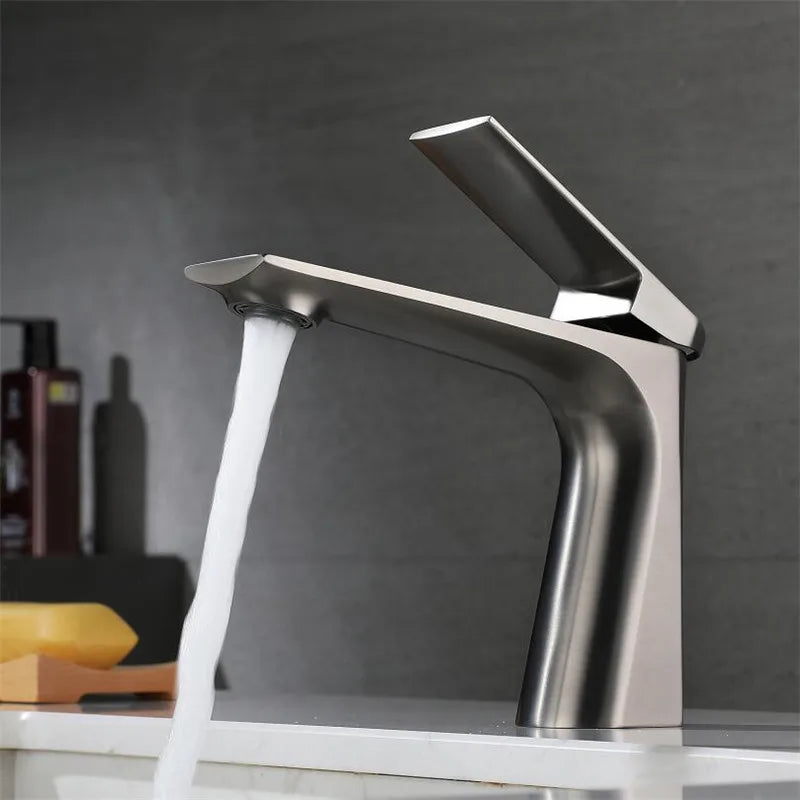 DecorBites™ Brushed Gold Bathroom Basin Faucet - Single Hole Water Mixer Crane