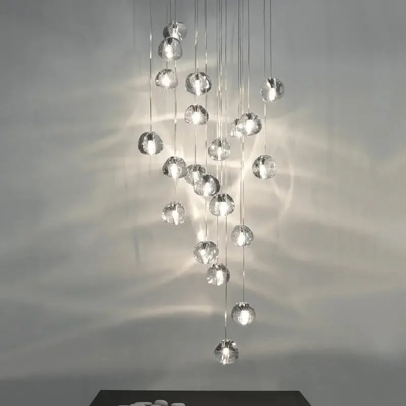 DecorBites™ Crystal Ball Chandelier: Modern LED Stair Chandelier for Living Room, Kitchen, and Loft