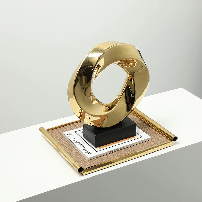 DecorBites™ Geometric Gold Hollowed Twisted Circles Figurines Home Decor